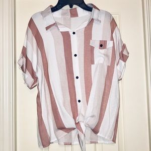 Boho Pink and White Button Front Blouse Sz Medium